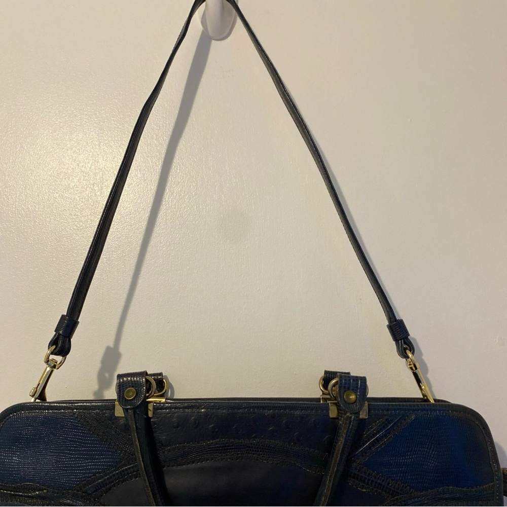 Vintage Caprice Leather Snakeskin Patchwork Navy Blue Handbag - Picture 14 of 16
